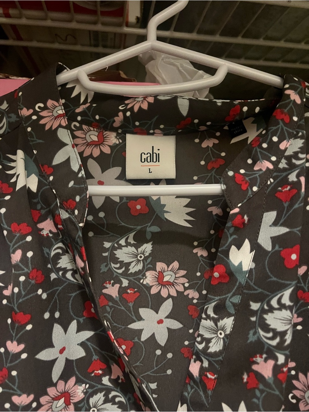 Cabi sleeveless grey and floral blouse size large